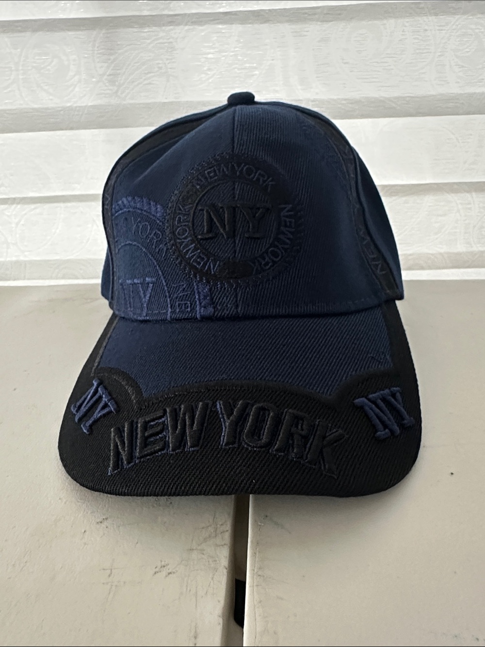 New York Embroidered Baseball Cap - Navy & Black